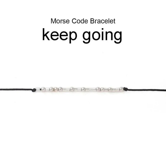 Inspirational Keep Going Handcrafted Silver Black Unisex Morse Code Bracelet - Picture 2 of 5